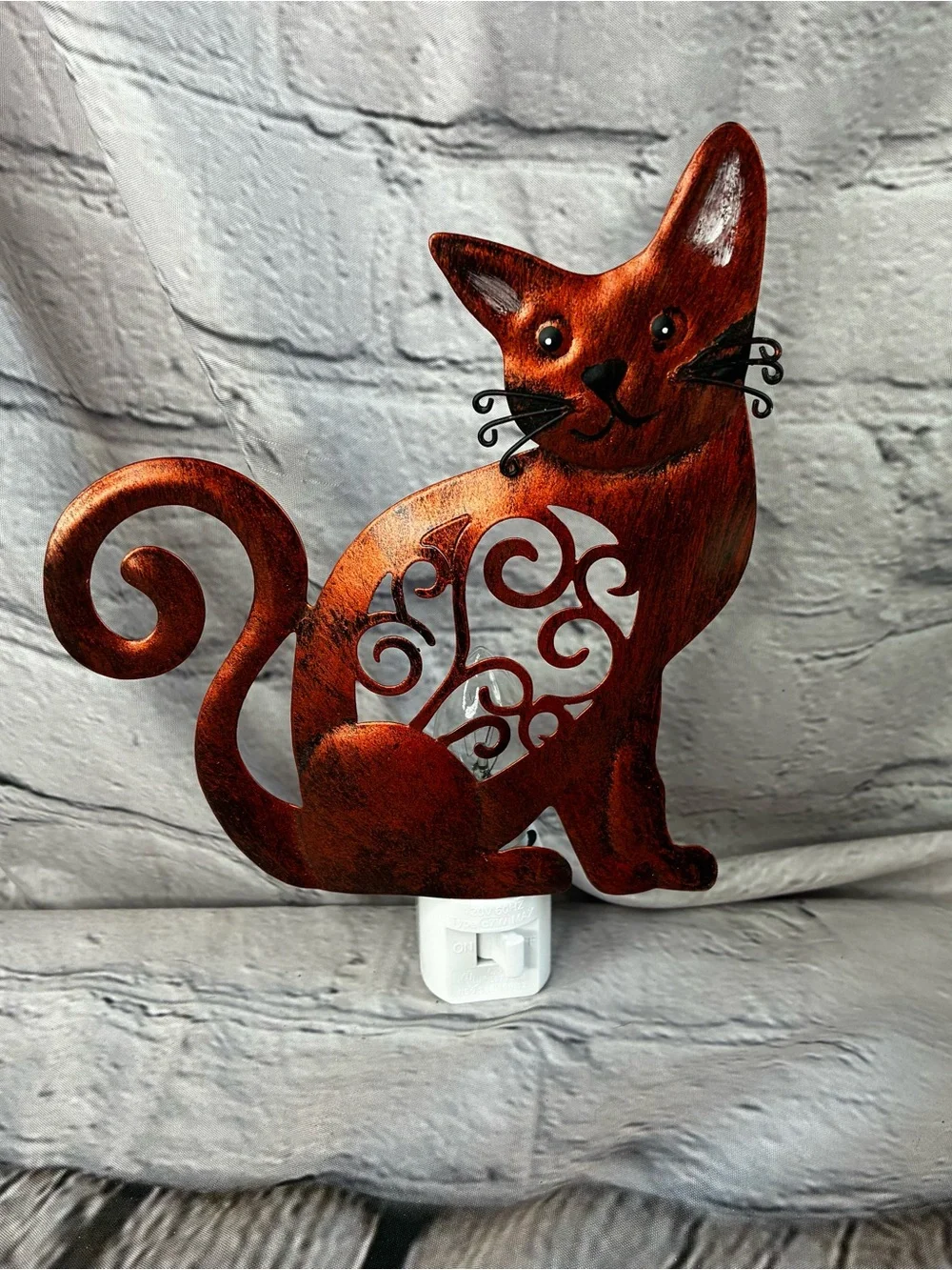 Whimsical Rustic Metal Orange Cat Lover Wall Plug In Decorative Night Light GUC